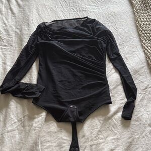 Abercrombie & Fitch Black Mesh Long Sleeve Bodysuit